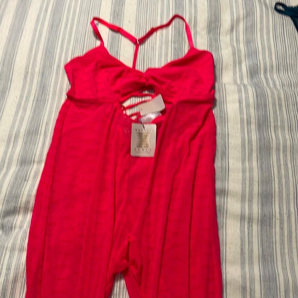 NWT sheer catsuit - neon pink